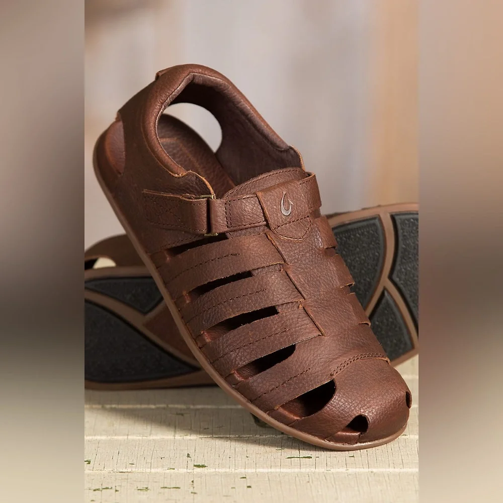 OluKai Mohalu Fisherman Leather Sandals Mens Size 9M